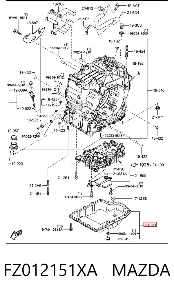 Cárter de transmisión automática FZ012151XA Mazda