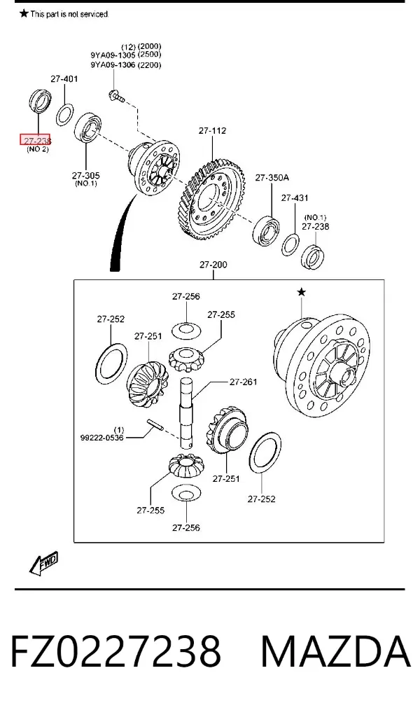 Retén del semieje delantero izquierdo FZ0227238 Mazda
