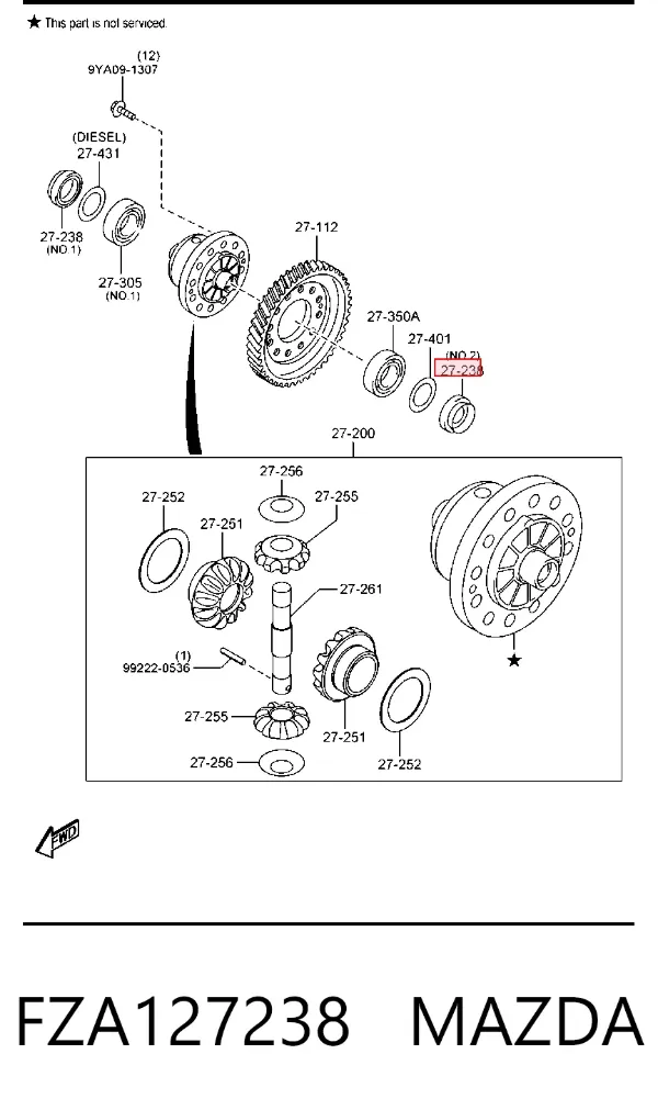 Retén del semieje delantero derecho FZA127238 Mazda