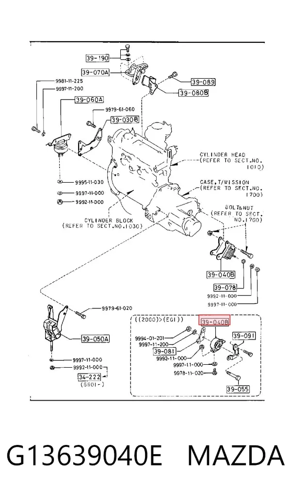 Soporte de motor trasero Mazda 626 II