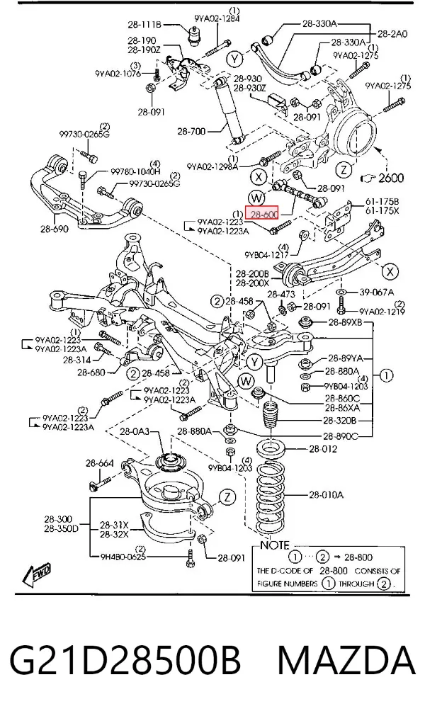Barra transversal de la suspensión trasera G21D28500B Mazda