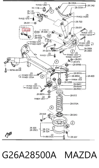 Barra transversal de la suspensión trasera MAZDA G26A28500A