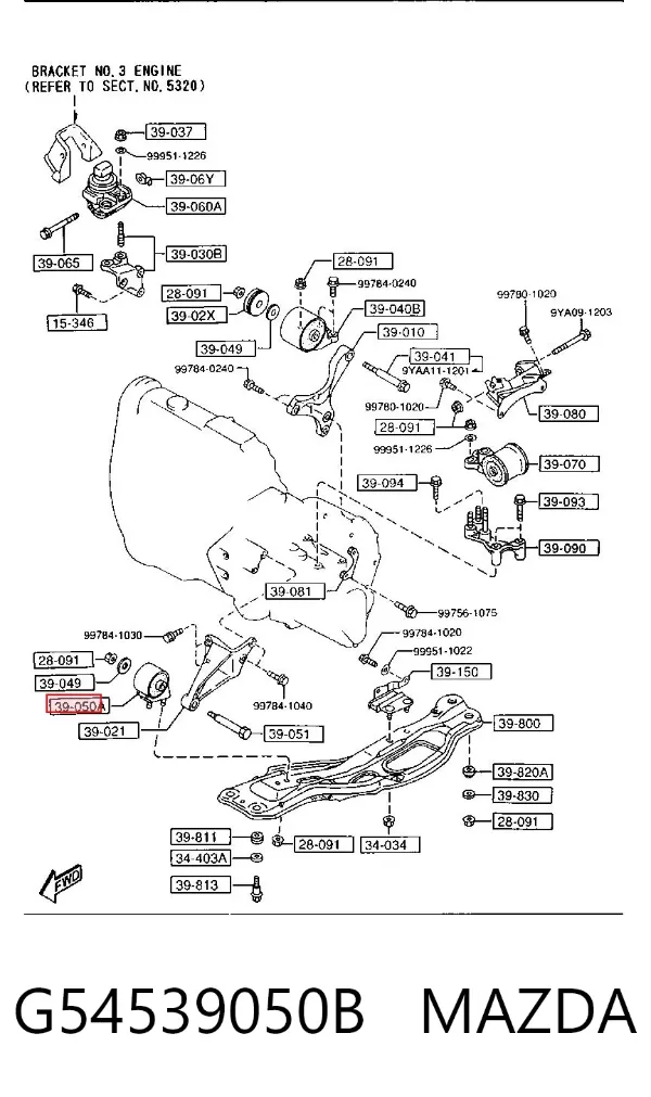 Soporte de motor delantero G54539050B Mazda