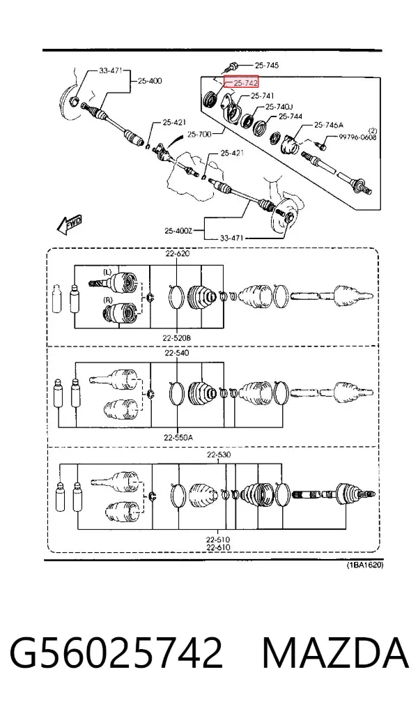 Retén del semieje delantero derecho G56025742 Mazda