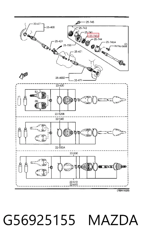 Soporte de rodamiento intermedio del semieje delantero G56925155 Mazda