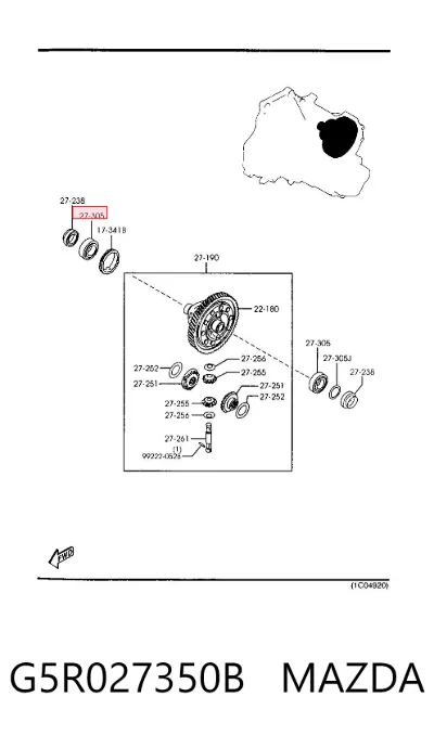Cojinete del diferencial del eje trasero MAZDA G5R027350B