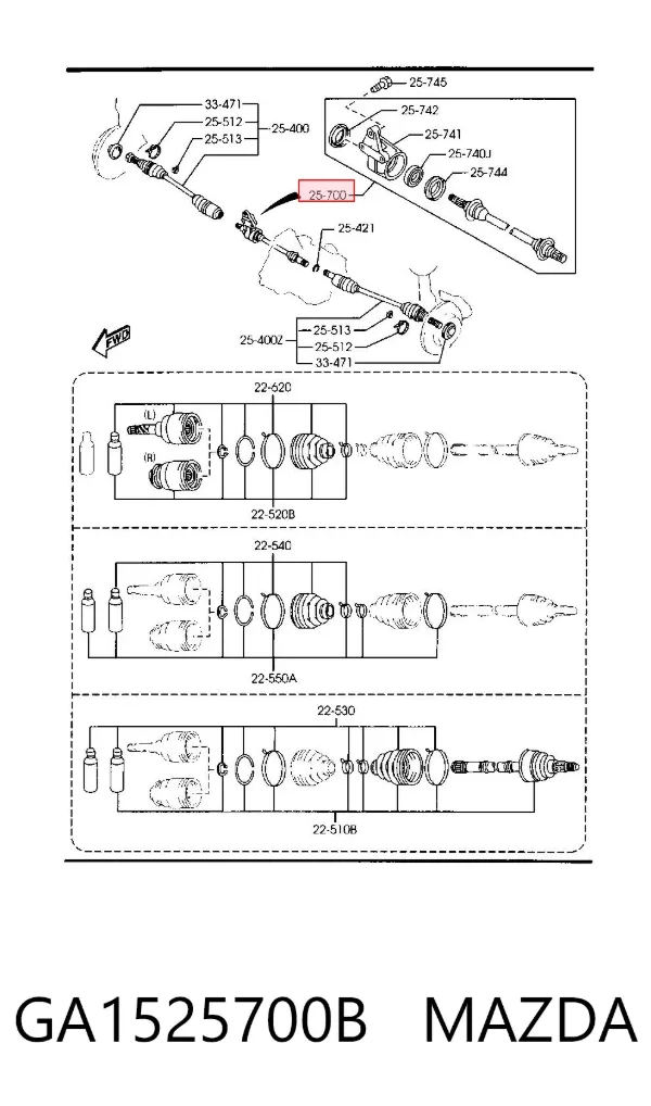 Eje intermedio de transmisión GA1525700B Mazda