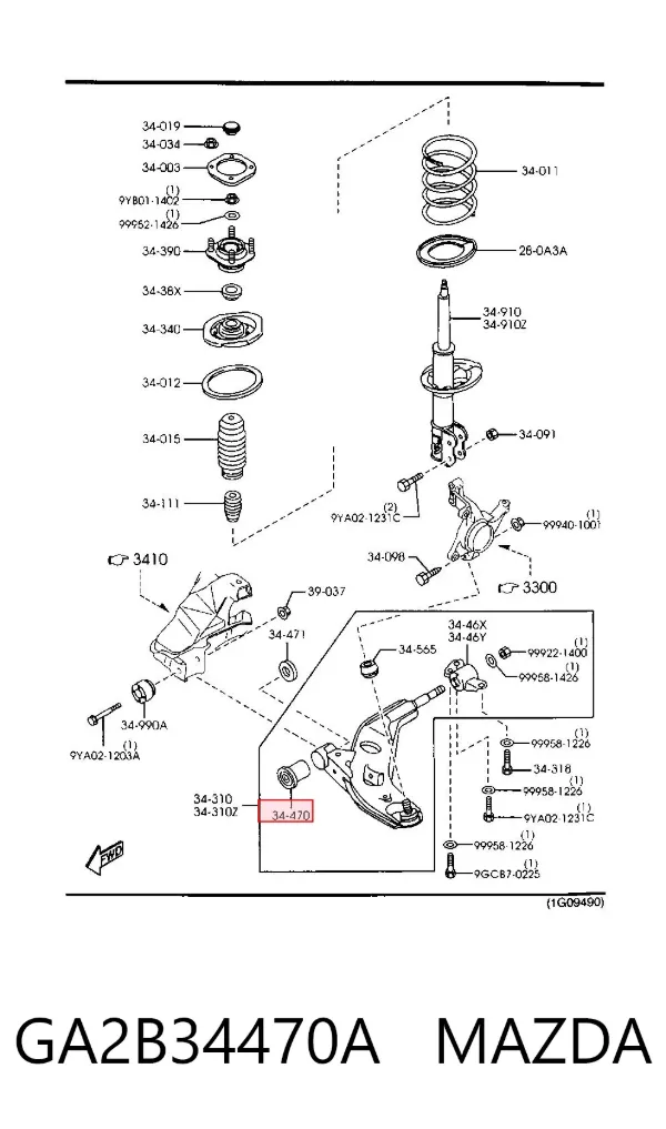 Silentblock del brazo de suspensión GA2B34470A Mazda