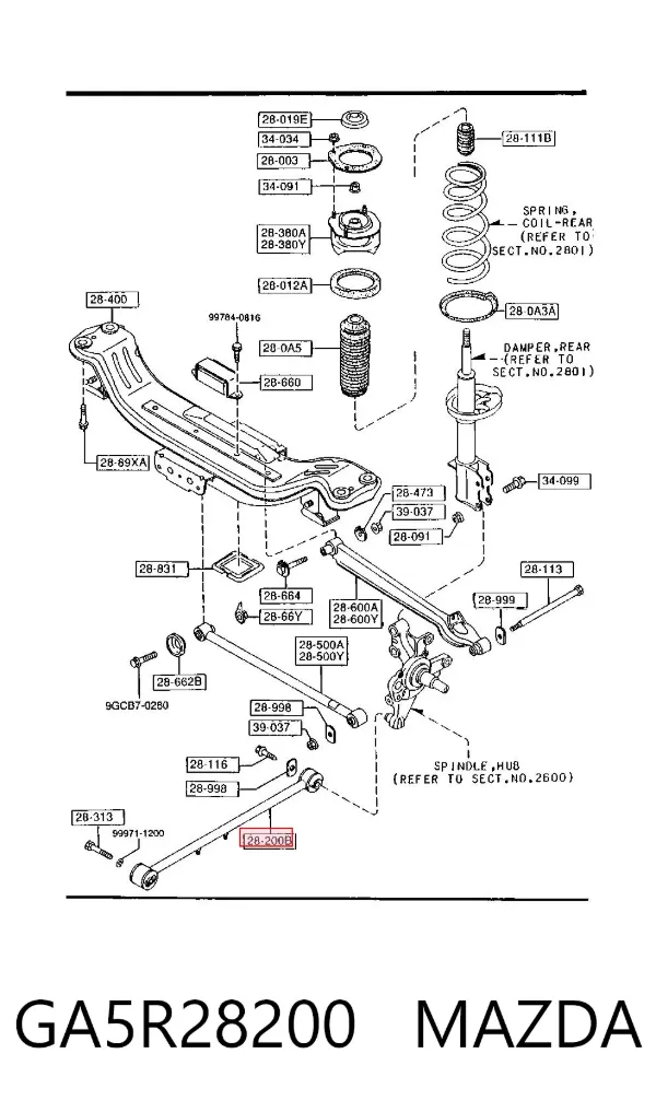 Brazo longitudinal inferior trasero izquierdo/derecho GA5R28200 Mazda