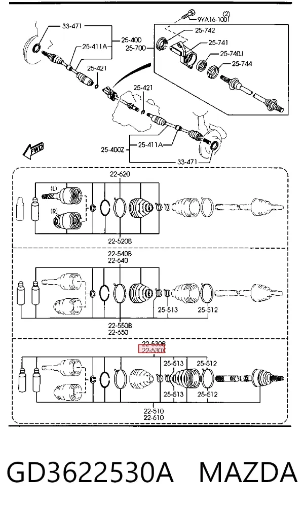 Fuelle exterior izquierdo de junta homocinética GD3622530A Mazda