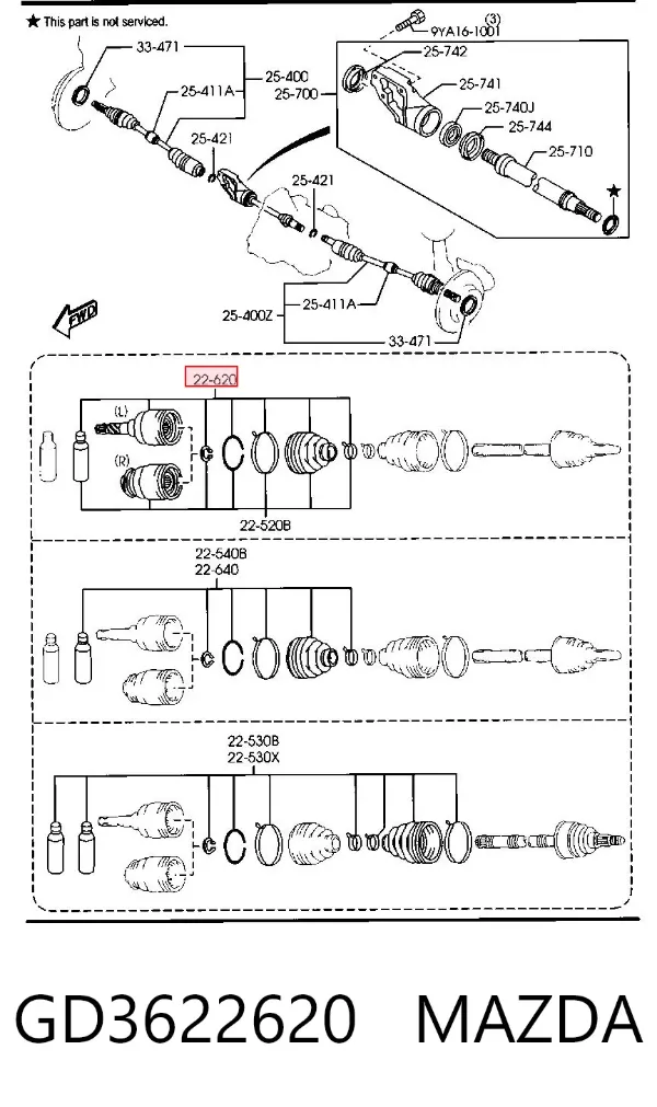 Junta homocinética interna delantera izquierda GD3622620 Mazda