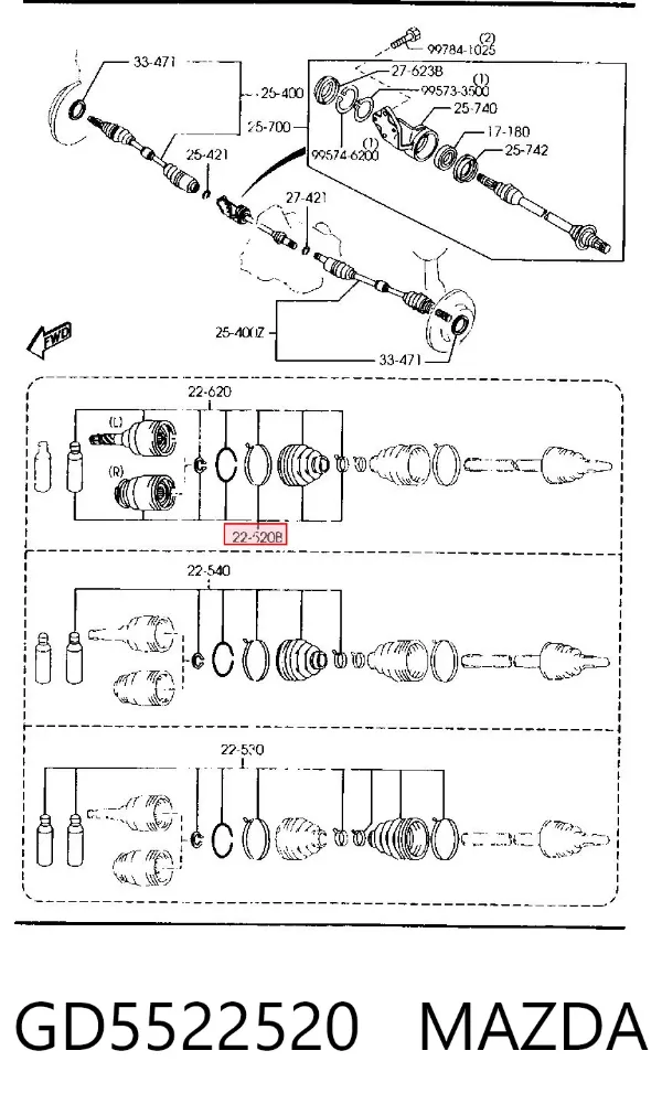 Junta homocinética interna delantera derecha GD5522520 Mazda