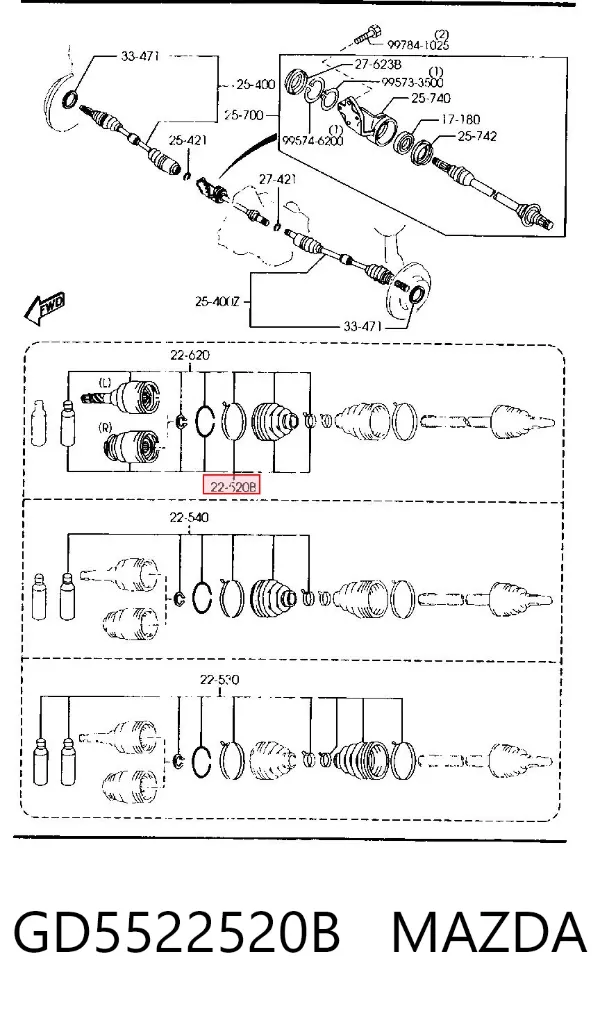 Junta homocinética interna delantera derecha GD5522520B Mazda