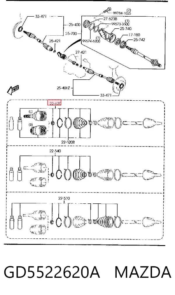 Junta homocinética interna delantera izquierda GD5522620A Mazda