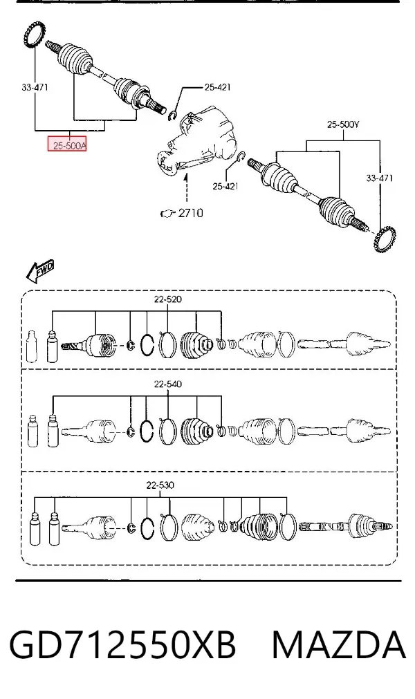 Semieje trasero derecho GD712550XB Mazda
