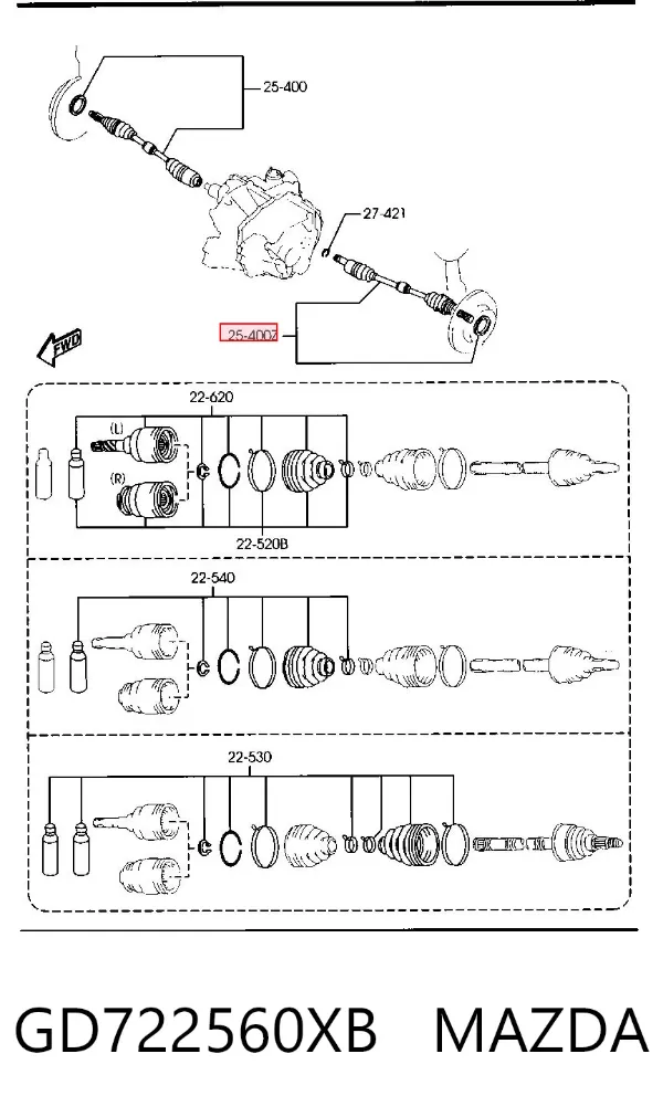 Semieje delantero izquierdo GD722560XB Mazda