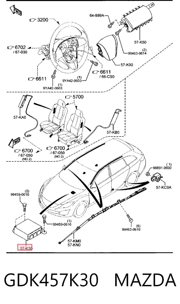 Módulo de control de airbag GDK457K30 Mazda
