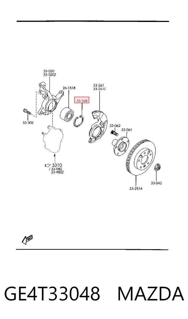 Anillo de retención del cojinete de la rueda delantera GE4T33048 Mazda