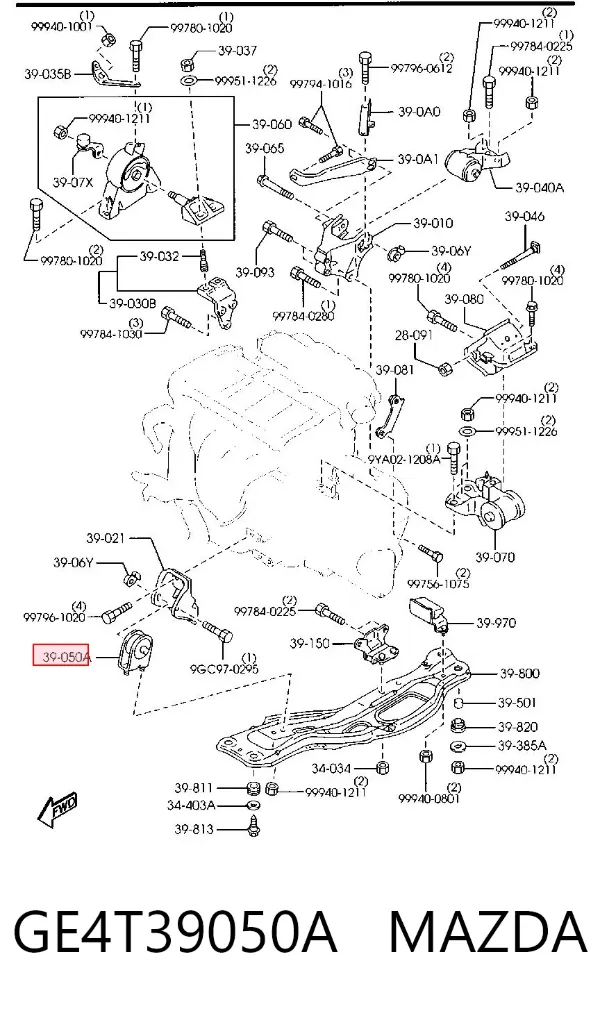 Soporte de motor delantero GE4T39050A Mazda