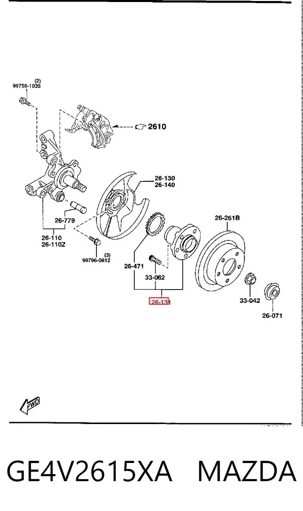 Cubo de rueda trasero GE4V2615XA Mazda