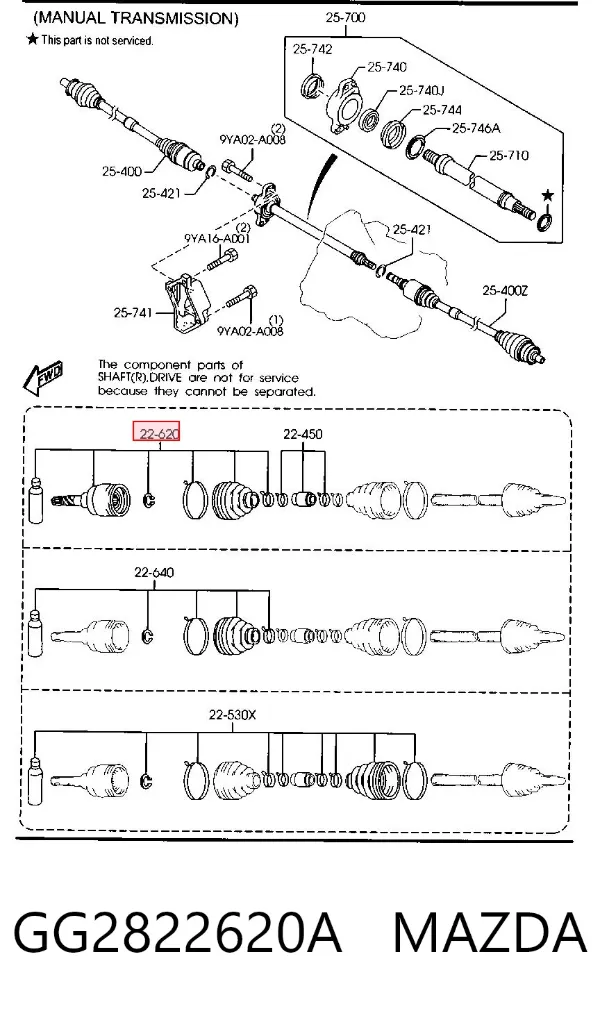 Junta homocinética interna delantera izquierda GG2822620A Mazda