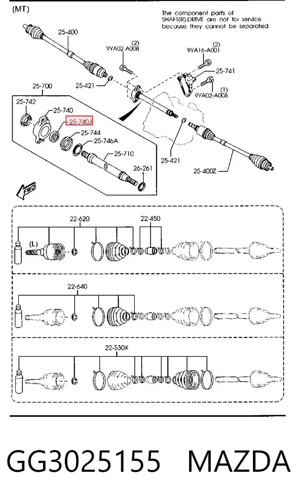Soporte de rodamiento intermedio del semieje delantero GG3025155 Mazda