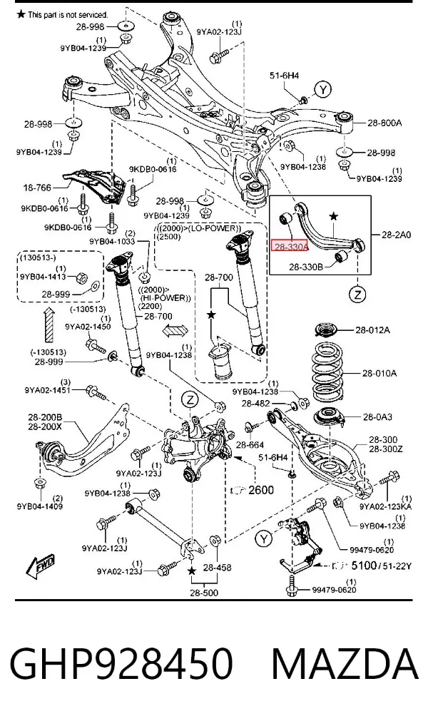 Silentblock del brazo superior de suspensión trasera GHP928450 Mazda