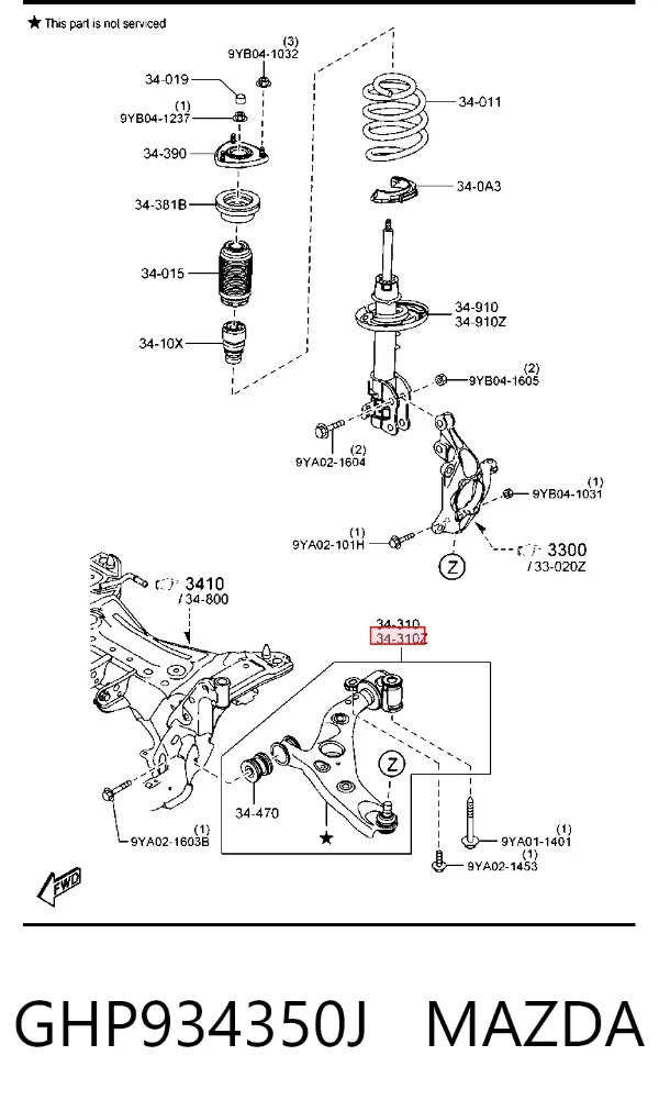 Brazo inferior izquierdo de la suspensión delantera GHP934350J Mazda