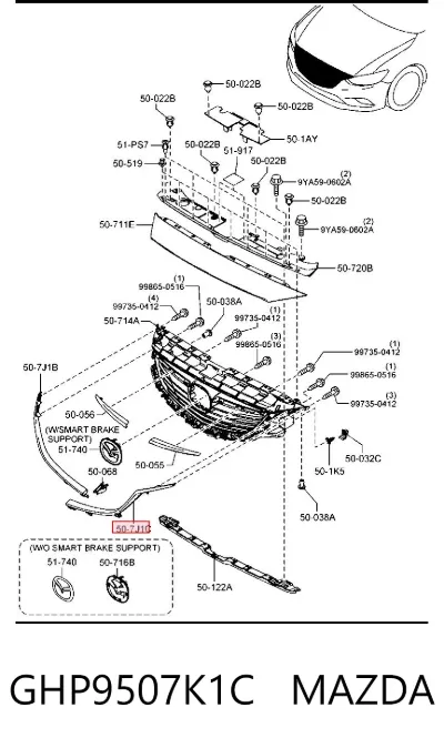 Moldura inferior de la parrilla del radiador MAZDA GHP9507K1C