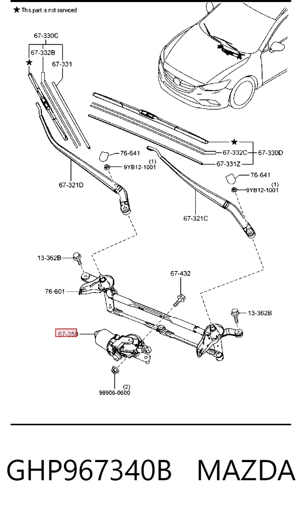 Motor limpiaparabrisas GHP967340B Mazda