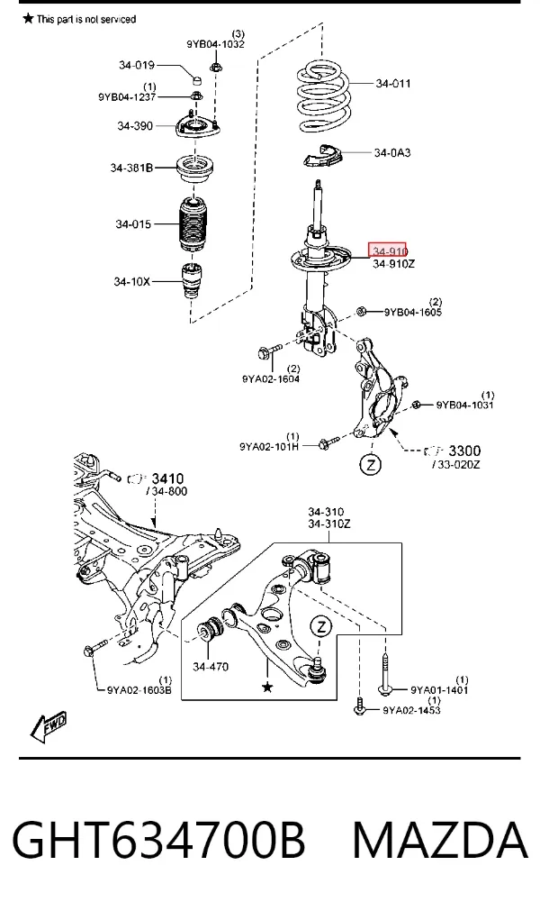 Amortiguador delantero derecho GHT634700B Mazda
