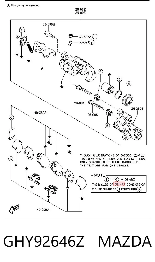 Kit de reparación de pinzas de freno trasero GHY92646Z Mazda