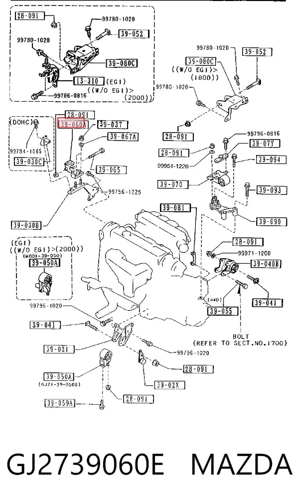 Soporte de motor derecho GJ2739060E Mazda