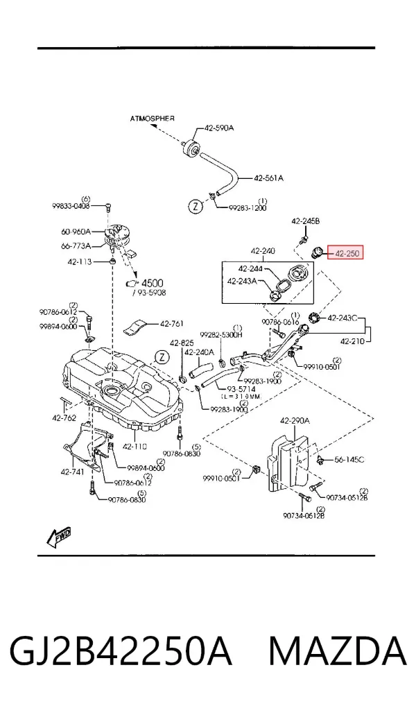 Tapa de depósito de combustible GJ2B42250A Mazda
