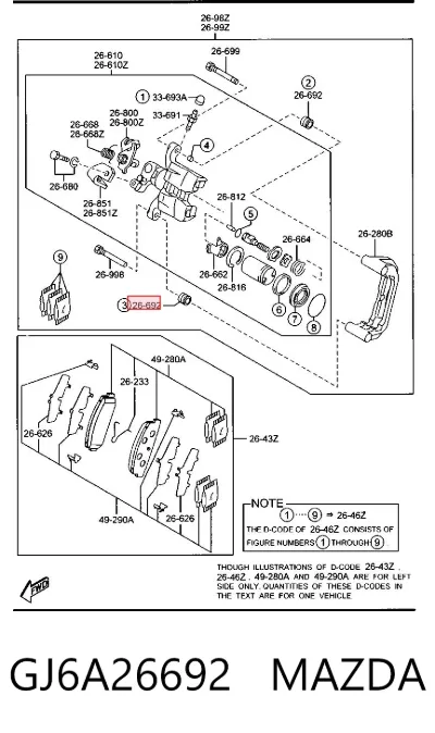 Fuelle de guía de pinza de freno trasero MAZDA GJ6A26692