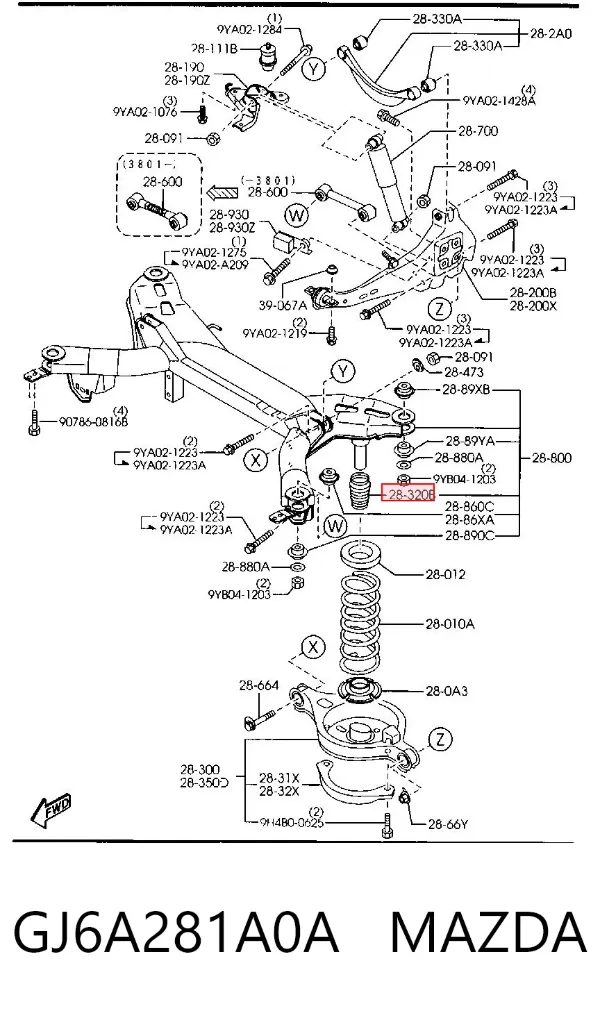 Tope de muelle trasero GJ6A281A0A Mazda