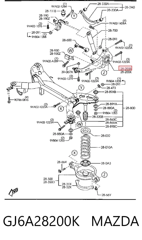 Brazo de suspensión, trasera derecha GJ6A28200K Mazda
