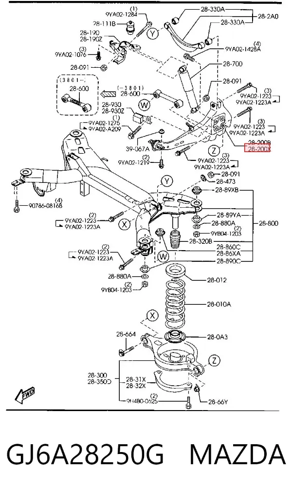 Barra oscilante, suspensión de ruedas, trasera izquierda GJ6A28250G Mazda
