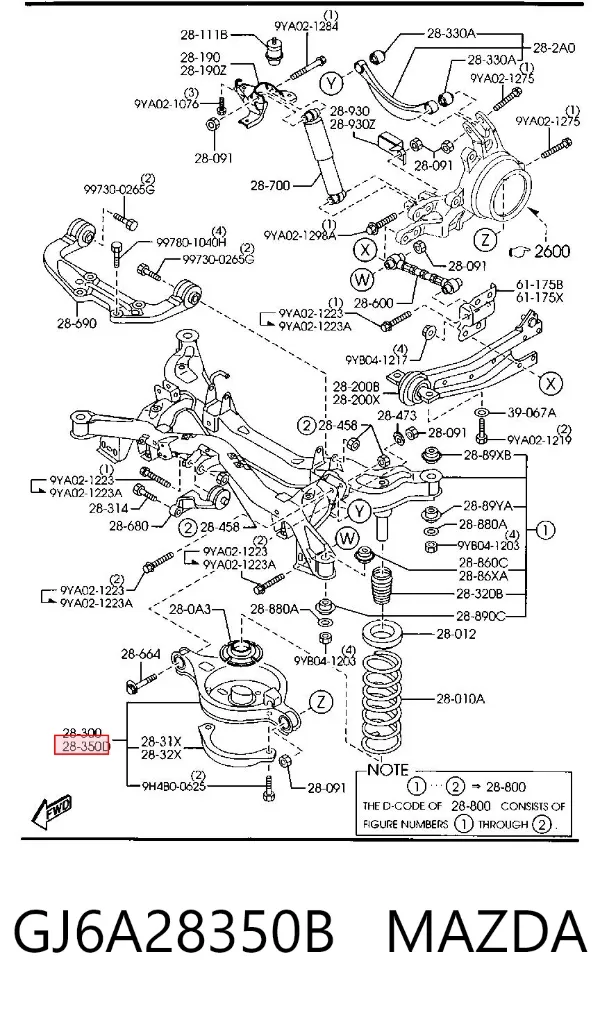 Brazo suspension trasero inferior izquierdo GJ6A28350B Mazda