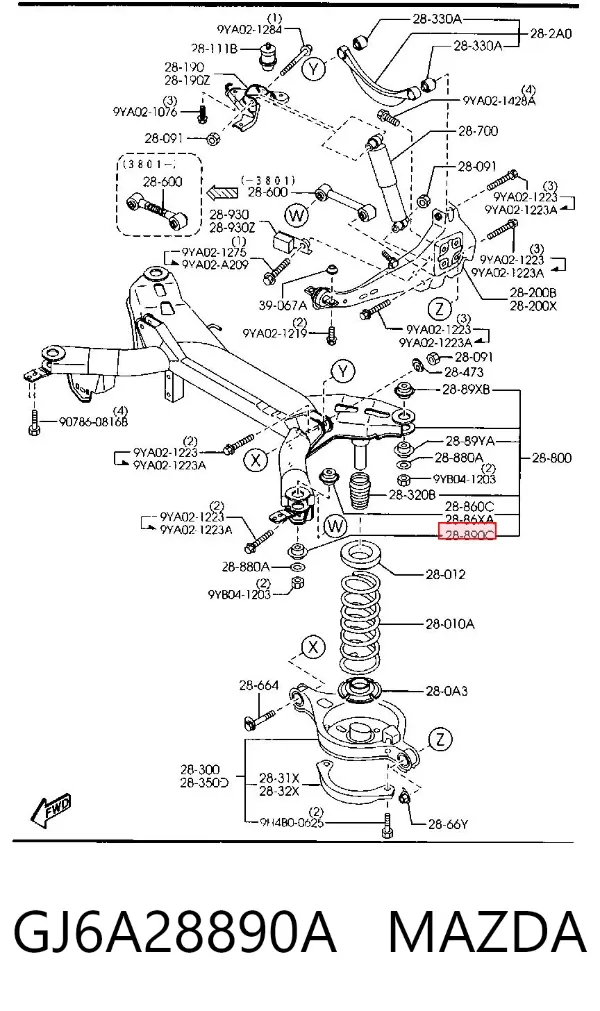 Silentblock trasero GJ6A28890A Mazda