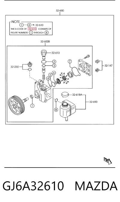 Juego de reparación de bomba de dirección hidráulica MAZDA GJ6A32610