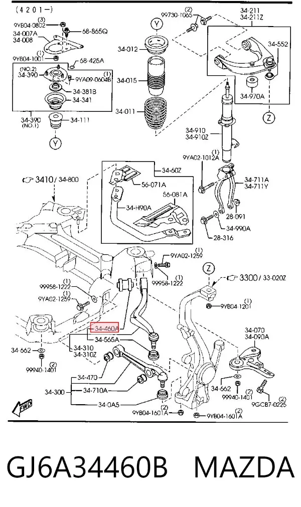 Silentblock del brazo de suspensión GJ6A34460B Mazda