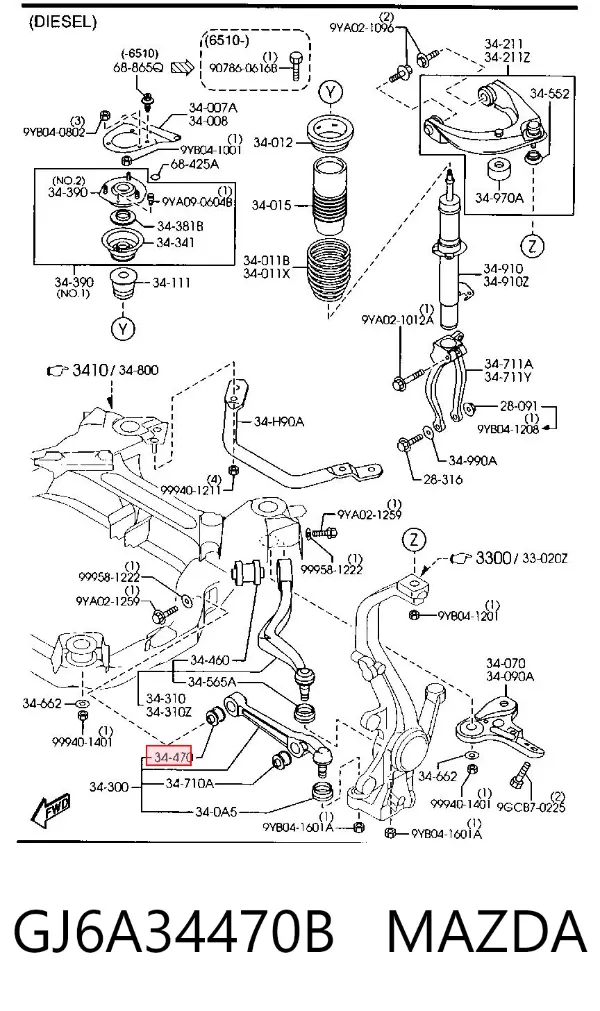 Silentblock del brazo de suspensión GJ6A34470B Mazda