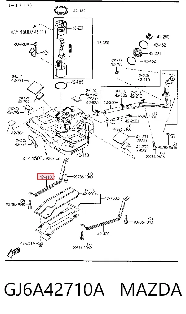Soporte del tanque de combustible GJ6A42710A Mazda