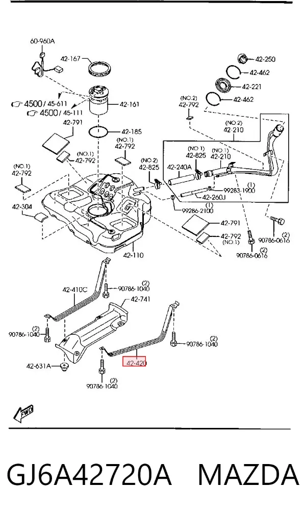 Soporte del tanque de combustible GJ6A42720A Mazda
