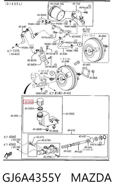 Tapa del depósito del cilindro maestro de freno MAZDA GJ6A4355Y