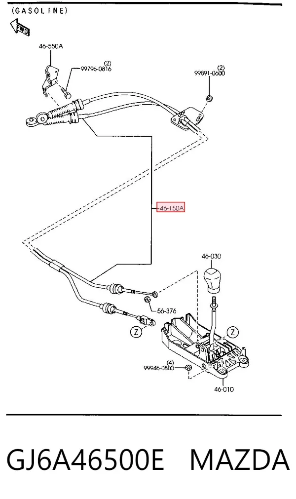 Cables de caja de cambios GJ6A46500E Mazda