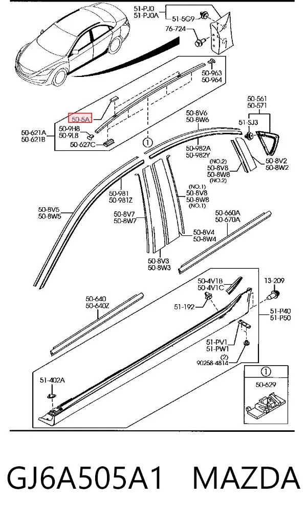 Tapa delantera del riel del portaequipajes del techo GJ6A505A1 Mazda