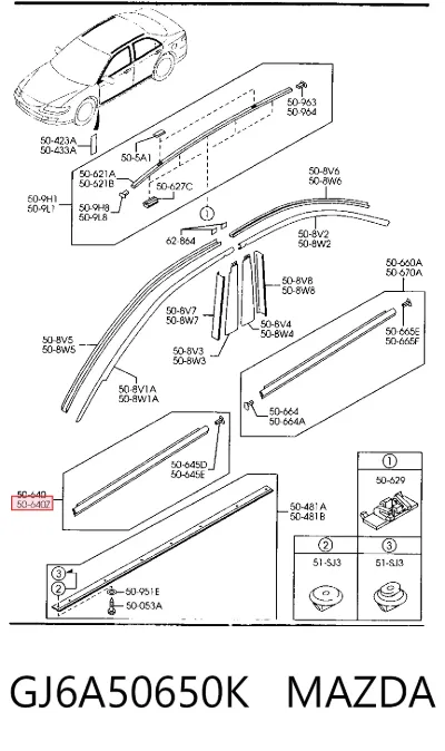 Moldura de cristal de la puerta delantera izquierda MAZDA GJ6A50650K