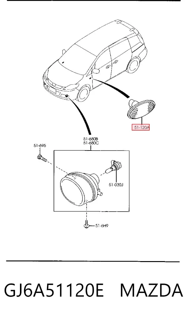 Luz intermitente de guardabarros GJ6A51120E Mazda